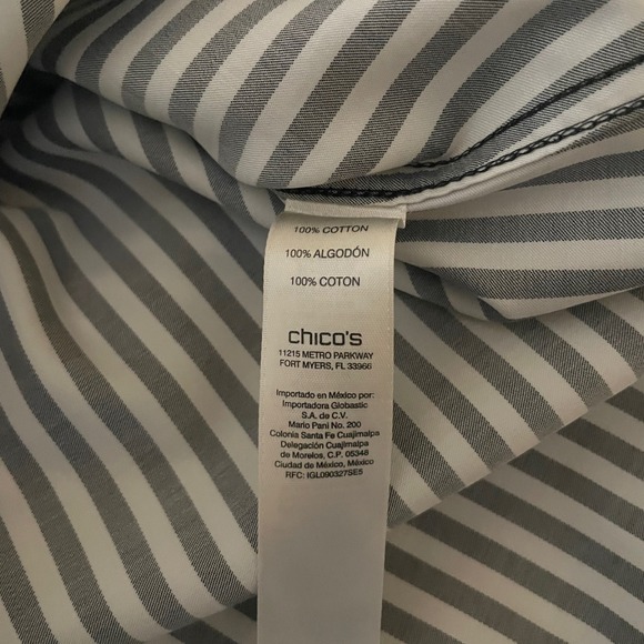 Chico's No Iron Cotton Striped Tunic Shirt Black White Long Sleeve Size 2 Large - Picture 6 of 6